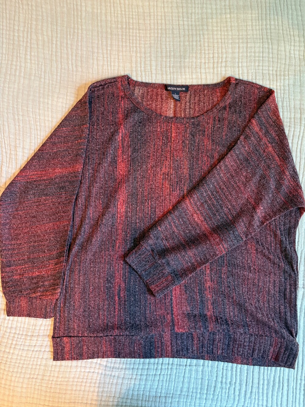 Carolyn Taylor Long Sleeve Top Size Large Red Dark Gray Polyester Spandex